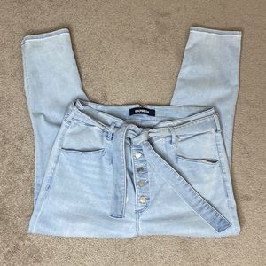 Express Jeans Super High Waisted Denim Perfect Belted Crop Leggings